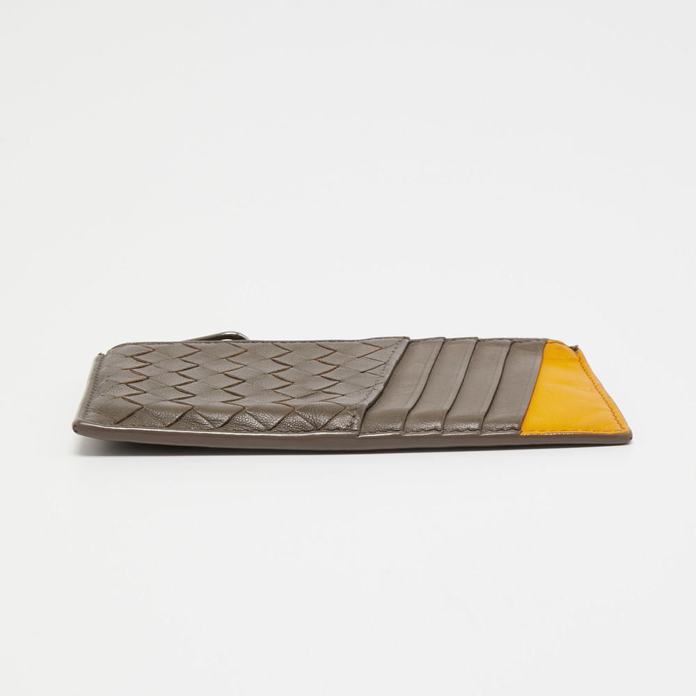 BOTTEGA VENETA Brown/Yellow Intrecciato Leather Zip Card Holder - Picture 6 of 8